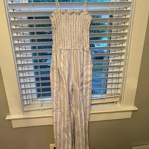Abercrombie blue and white striped jumpsuit